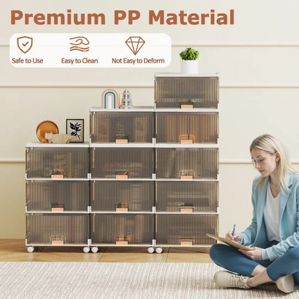 3/4/5/6-Cube Stackable Storage Bins with Detachable Wheels-3 Cube - White - Shoe Racks & Storage Benches