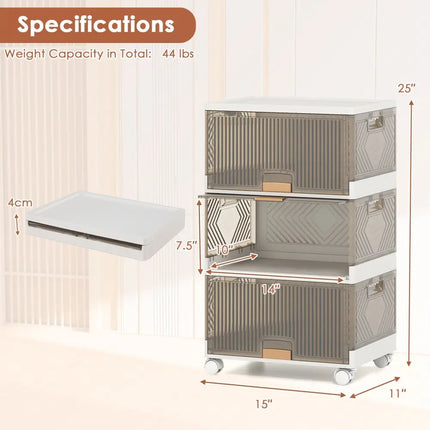 3/4/5/6-Cube Stackable Storage Bins with Detachable Wheels-3 Cube - White - Shoe Racks & Storage Benches