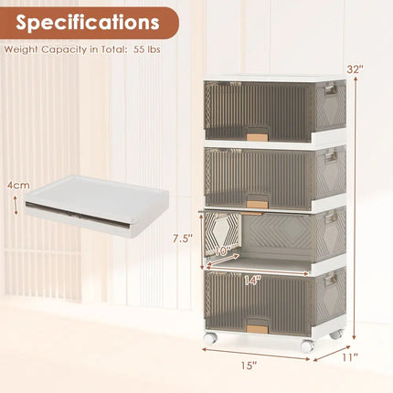 3/4/5/6-Cube Stackable Storage Bins with Detachable Wheels-4 Cube - White - Shoe Racks & Storage Benches