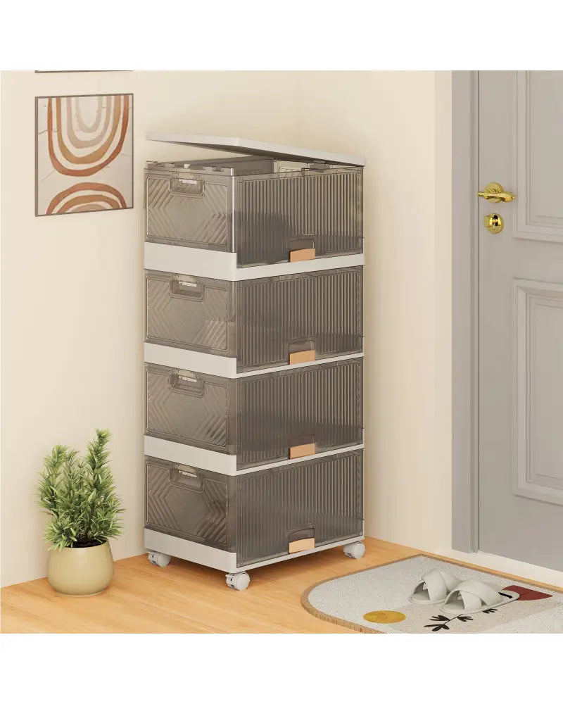 3/4/5/6-Cube Stackable Storage Bins with Detachable Wheels-4 Cube - White - Shoe Racks & Storage Benches