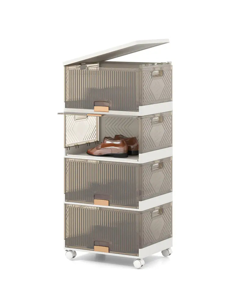 3/4/5/6-Cube Stackable Storage Bins with Detachable Wheels-4 Cube - White - Shoe Racks & Storage Benches