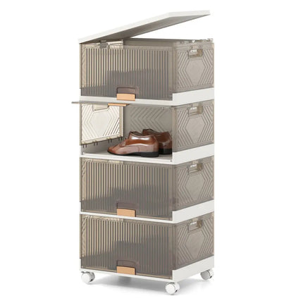 3/4/5/6-Cube Stackable Storage Bins with Detachable Wheels-4 Cube - White - Shoe Racks & Storage Benches