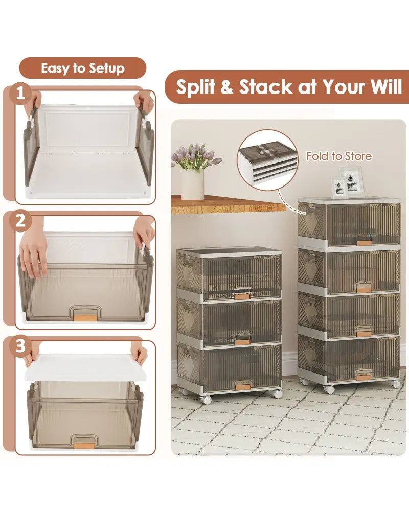 3/4/5/6-Cube Stackable Storage Bins with Detachable Wheels-4 Cube - White - Shoe Racks & Storage Benches