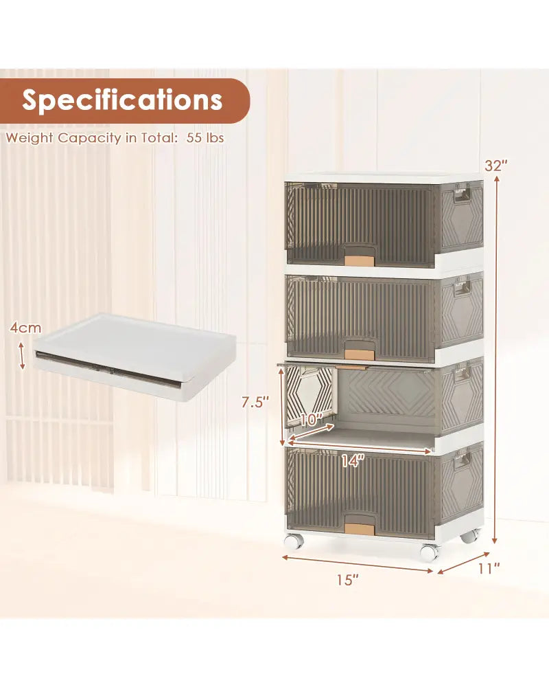 3/4/5/6-Cube Stackable Storage Bins with Detachable Wheels-4 Cube - White - Shoe Racks & Storage Benches