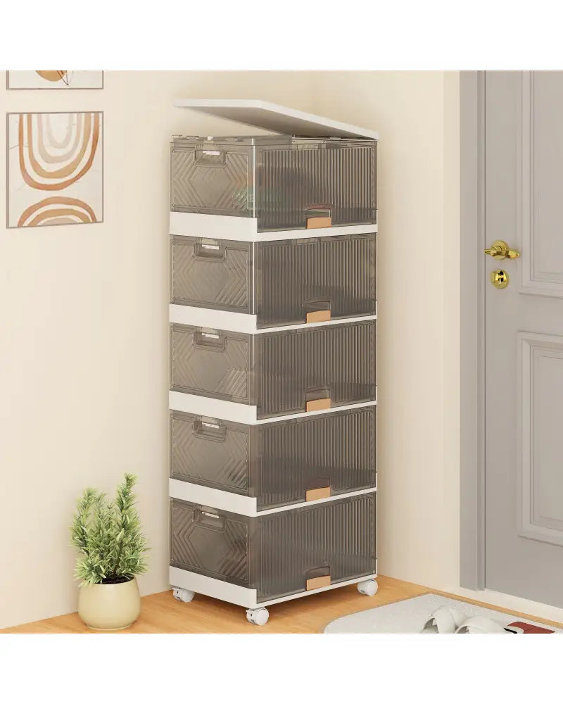 3/4/5/6-Cube Stackable Storage Bins with Detachable Wheels-5 Cube - White - Shoe Racks & Storage Benches