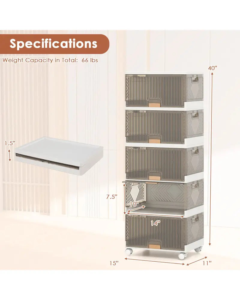 3/4/5/6-Cube Stackable Storage Bins with Detachable Wheels-5 Cube - White - Shoe Racks & Storage Benches