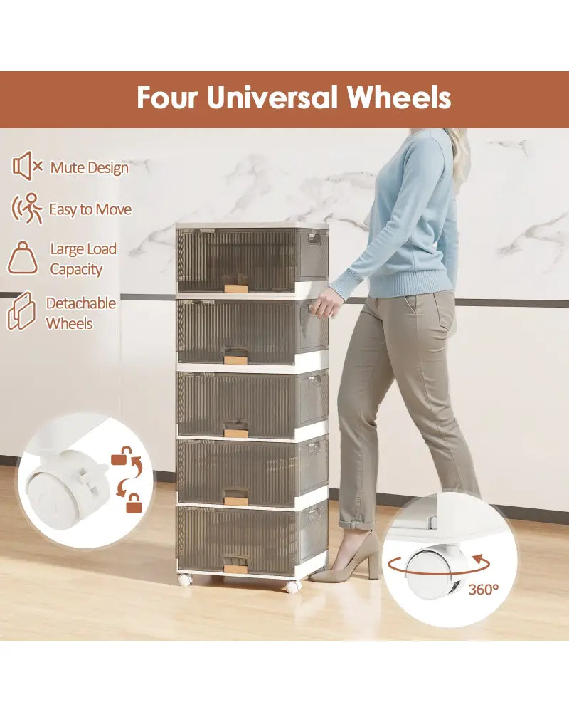 3/4/5/6-Cube Stackable Storage Bins with Detachable Wheels-5 Cube - White - Shoe Racks & Storage Benches