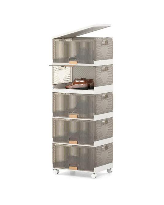 3/4/5/6-Cube Stackable Storage Bins with Detachable Wheels-5 Cube - White - Shoe Racks & Storage Benches