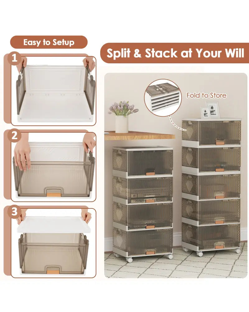 3/4/5/6-Cube Stackable Storage Bins with Detachable Wheels-5 Cube - White - Shoe Racks & Storage Benches