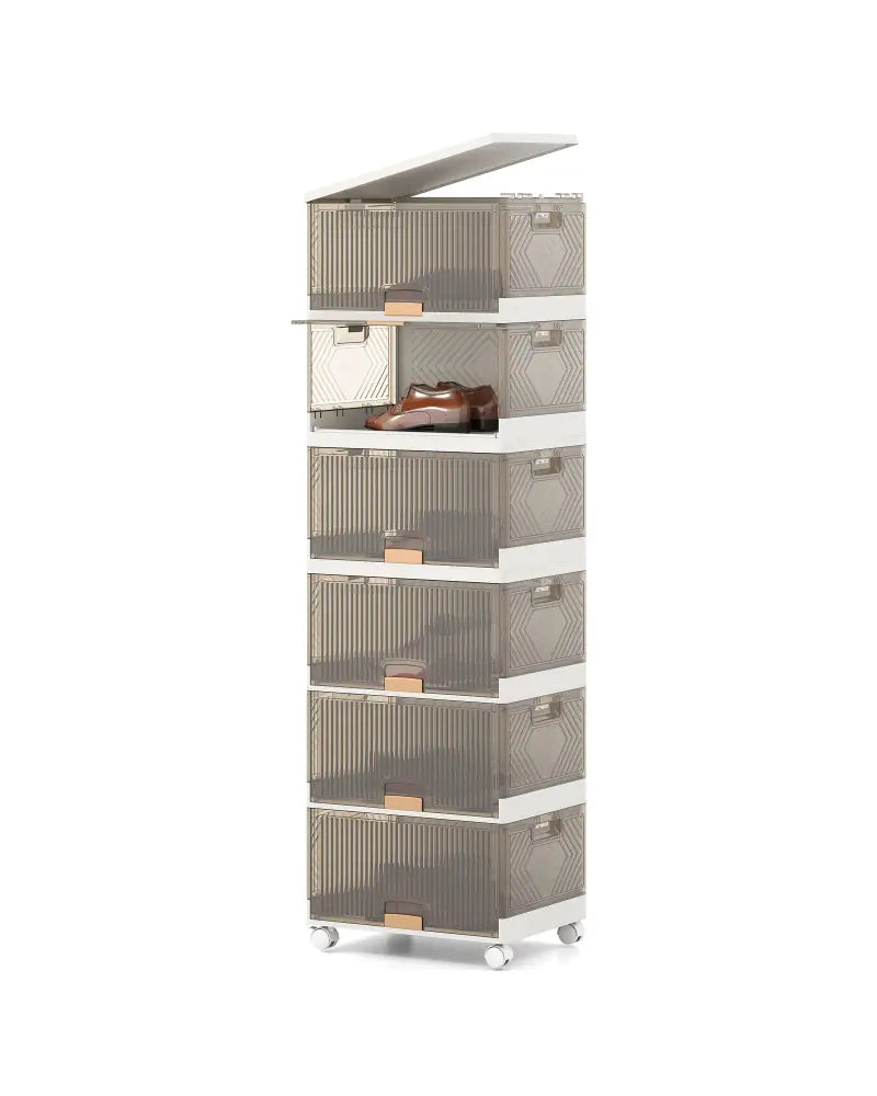 3/4/5/6-Cube Stackable Storage Bins with Detachable Wheels-6 Cube - White - Shoe Racks & Storage Benches