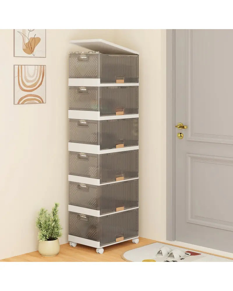 3/4/5/6-Cube Stackable Storage Bins with Detachable Wheels-6 Cube - White - Shoe Racks & Storage Benches