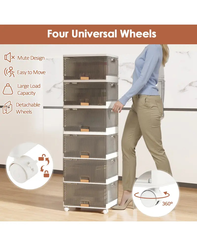 3/4/5/6-Cube Stackable Storage Bins with Detachable Wheels-6 Cube - White - Shoe Racks & Storage Benches