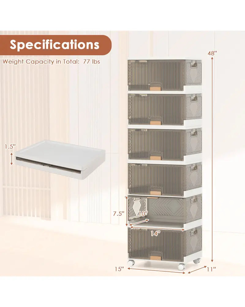 3/4/5/6-Cube Stackable Storage Bins with Detachable Wheels-6 Cube - White - Shoe Racks & Storage Benches