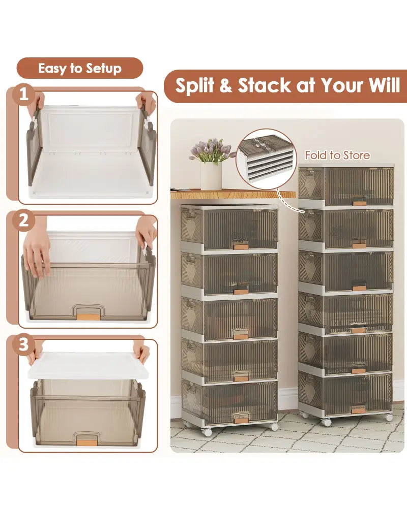 3/4/5/6-Cube Stackable Storage Bins with Detachable Wheels-6 Cube - White - Shoe Racks & Storage Benches