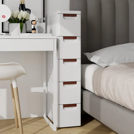 3/4/5/6-Drawer Rolling Organizer Unit Narrow Storage Cabinet with Built-In Wheels for Small Space-5-Drawer Costway