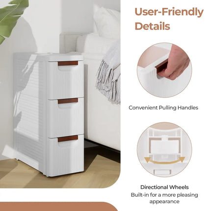 3/4/5/6-Drawer Rolling Organizer Unit Narrow Storage Cabinet with Built-In Wheels for Small Space-3-Drawer Costway