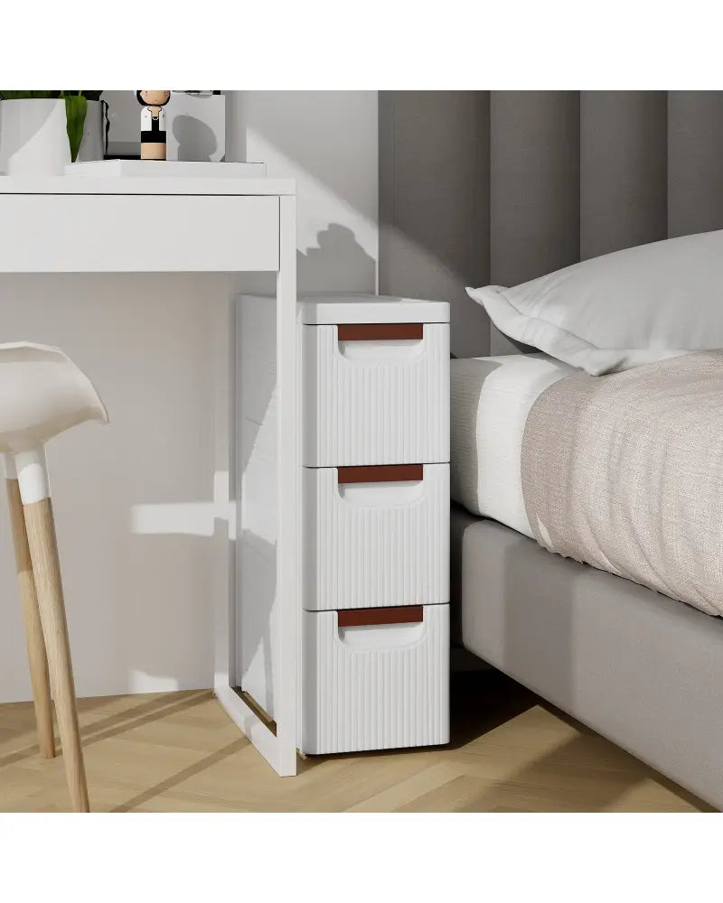 3/4/5/6-Drawer Rolling Organizer Unit Narrow Storage Cabinet with Built-In Wheels for Small Space-3-Drawer - White