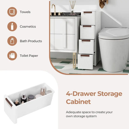3/4/5/6-Drawer Rolling Organizer Unit Narrow Storage Cabinet with Built-In Wheels for Small Space-4-Drawer Costway