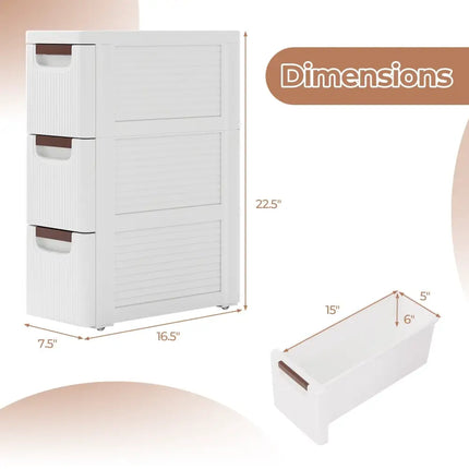 3/4/5/6-Drawer Rolling Organizer Unit Narrow Storage Cabinet with Built-In Wheels for Small Space-3-Drawer Costway