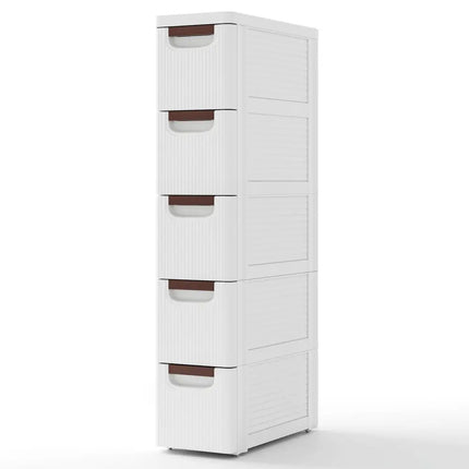 3/4/5/6-Drawer Rolling Organizer Unit Narrow Storage Cabinet with Built-In Wheels for Small Space-5-Drawer Costway