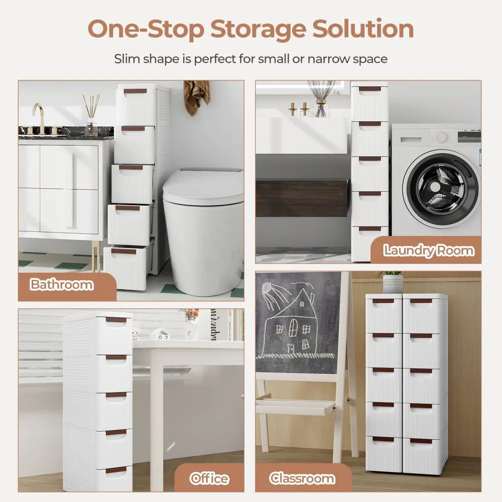 3/4/5/6-Drawer Rolling Organizer Unit Narrow Storage Cabinet with Built-In Wheels for Small Space-5-Drawer - White