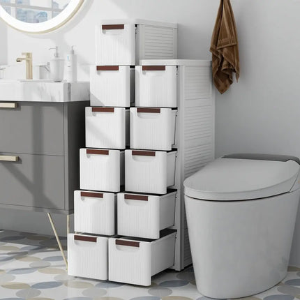 3/4/5/6-Drawer Rolling Organizer Unit Narrow Storage Cabinet with Built-In Wheels for Small Space-5-Drawer Costway