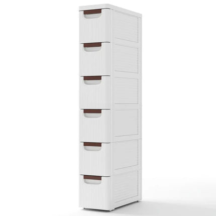3/4/5/6-Drawer Rolling Organizer Unit Narrow Storage Cabinet with Built-In Wheels for Small Space-6-Drawer Costway