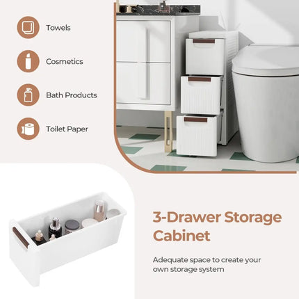 3/4/5/6-Drawer Rolling Organizer Unit Narrow Storage Cabinet with Built-In Wheels for Small Space-3-Drawer Costway