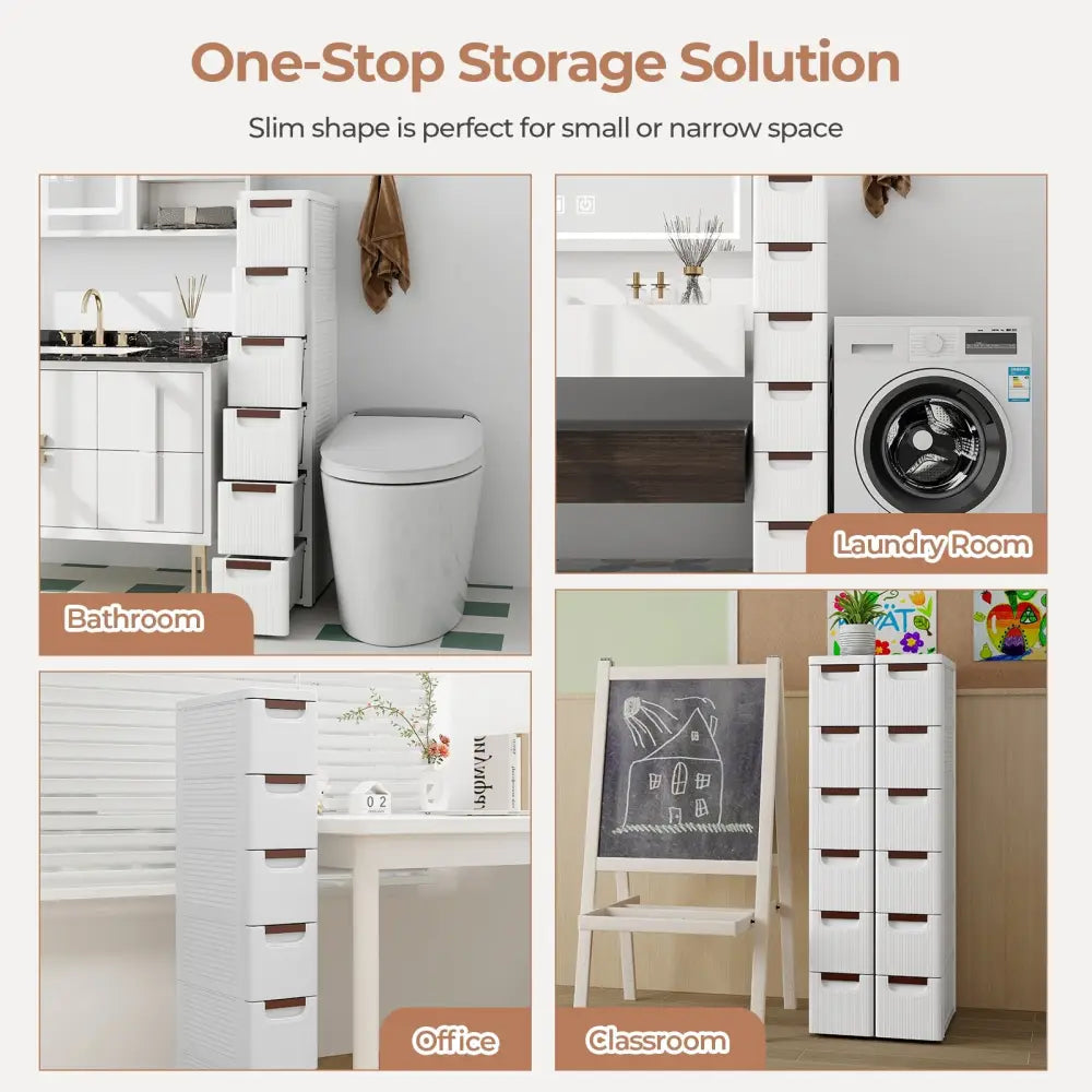 3/4/5/6-Drawer Rolling Organizer Unit Narrow Storage Cabinet with Built-In Wheels for Small Space-6-Drawer - White