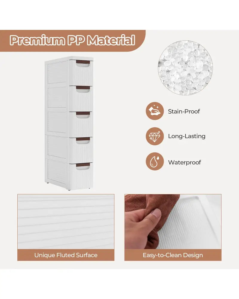 3/4/5/6-Drawer Rolling Organizer Unit Narrow Storage Cabinet with Built-In Wheels for Small Space-5-Drawer - White
