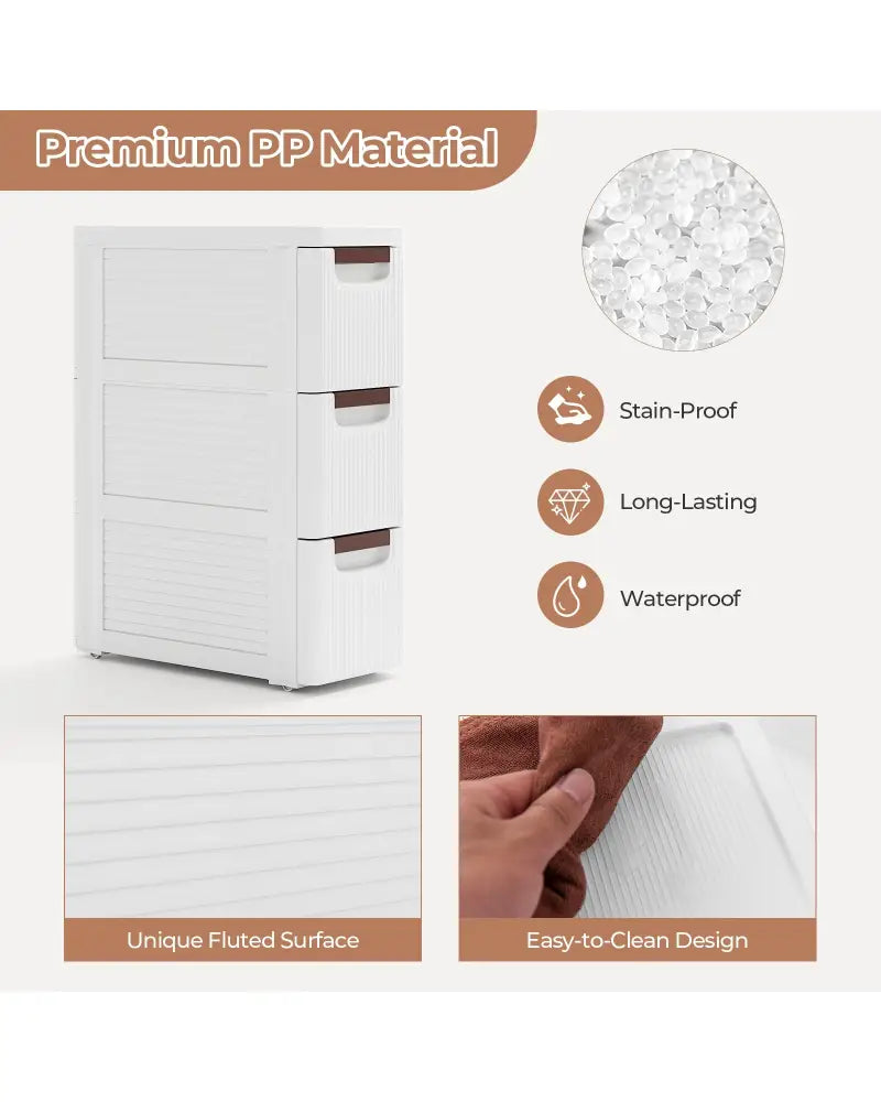 3/4/5/6-Drawer Rolling Organizer Unit Narrow Storage Cabinet with Built-In Wheels for Small Space-3-Drawer - White