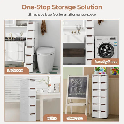 3/4/5/6-Drawer Rolling Organizer Unit Narrow Storage Cabinet with Built-In Wheels for Small Space-6-Drawer Costway