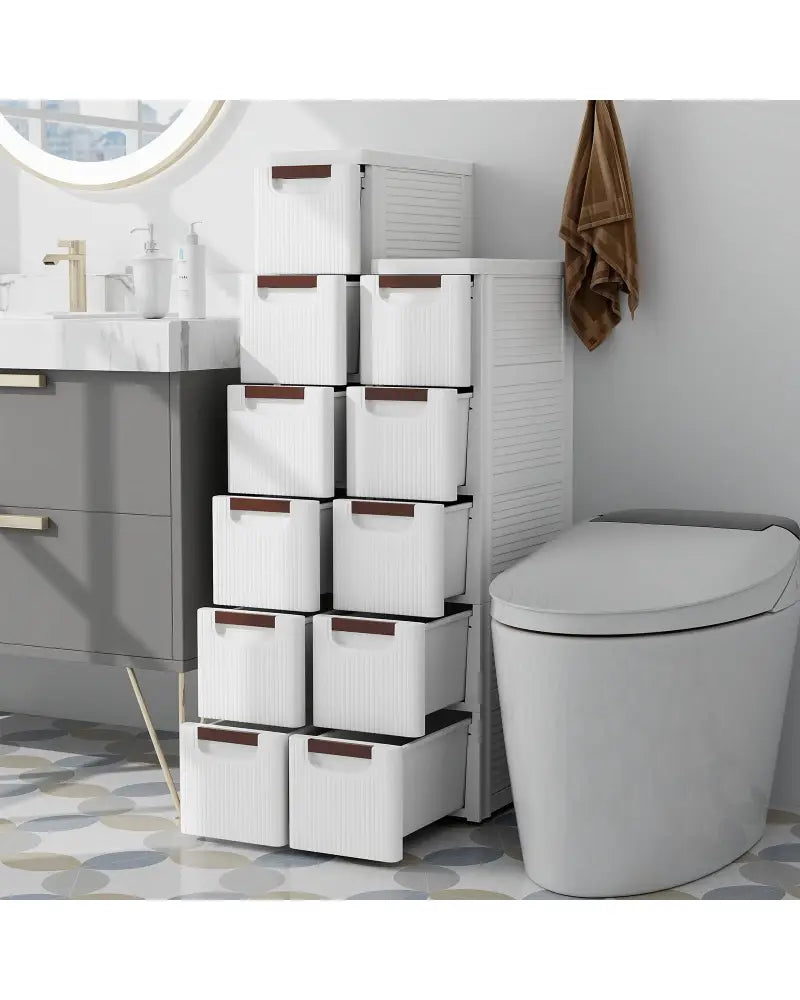 3/4/5/6-Drawer Rolling Organizer Unit Narrow Storage Cabinet with Built-In Wheels for Small Space-5-Drawer - White