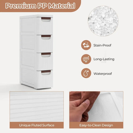 3/4/5/6-Drawer Rolling Organizer Unit Narrow Storage Cabinet with Built-In Wheels for Small Space-4-Drawer Costway