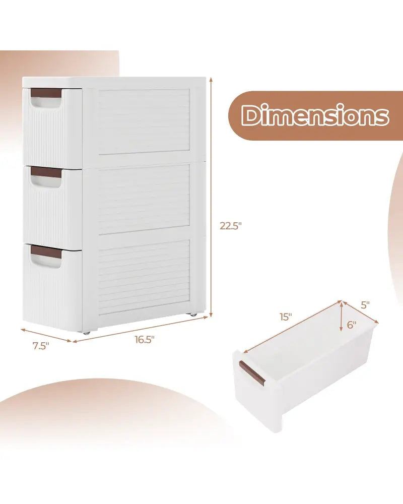 3/4/5/6-Drawer Rolling Organizer Unit Narrow Storage Cabinet with Built-In Wheels for Small Space-3-Drawer - White