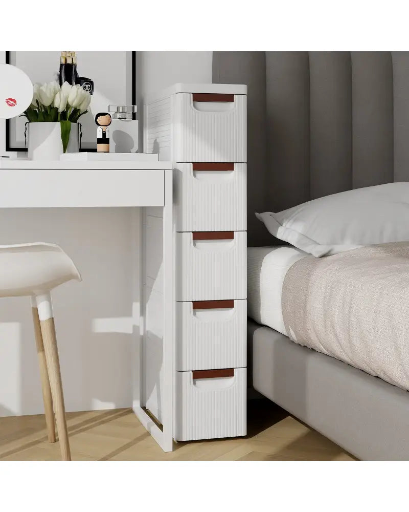 3/4/5/6-Drawer Rolling Organizer Unit Narrow Storage Cabinet with Built-In Wheels for Small Space-5-Drawer - White