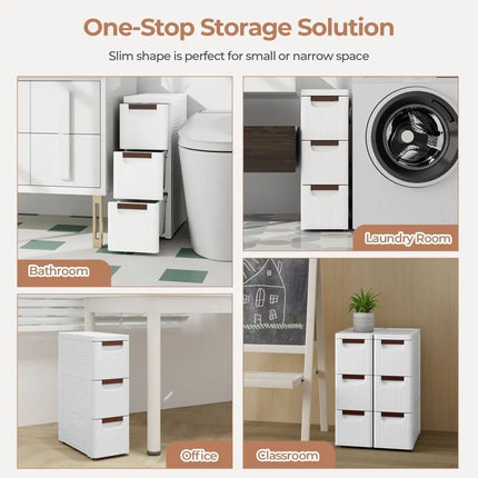 3/4/5/6-Drawer Rolling Organizer Unit Narrow Storage Cabinet with Built-In Wheels for Small Space-3-Drawer Costway