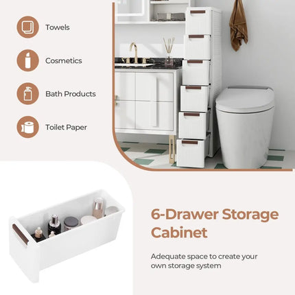 3/4/5/6-Drawer Rolling Organizer Unit Narrow Storage Cabinet with Built-In Wheels for Small Space-6-Drawer Costway