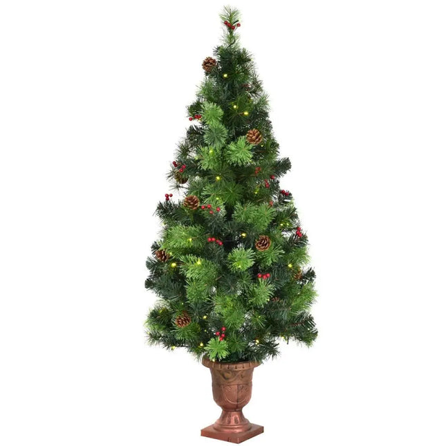 3/4/5 Feet LED Christmas Tree with Red Berries Pine Cones-5 ft - Green - Christmas