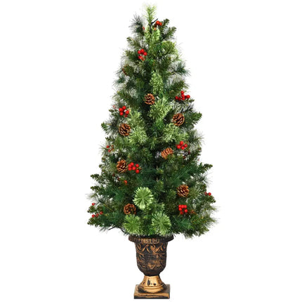 3’/4’/5’ LED Christmas Entrance Tree w/ Red Berries Pine Cones-3’ - Green - Christmas