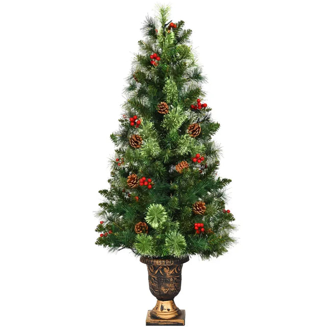 3’/4’/5’ LED Christmas Entrance Tree w/ Red Berries Pine Cones-3’ - Green - Christmas