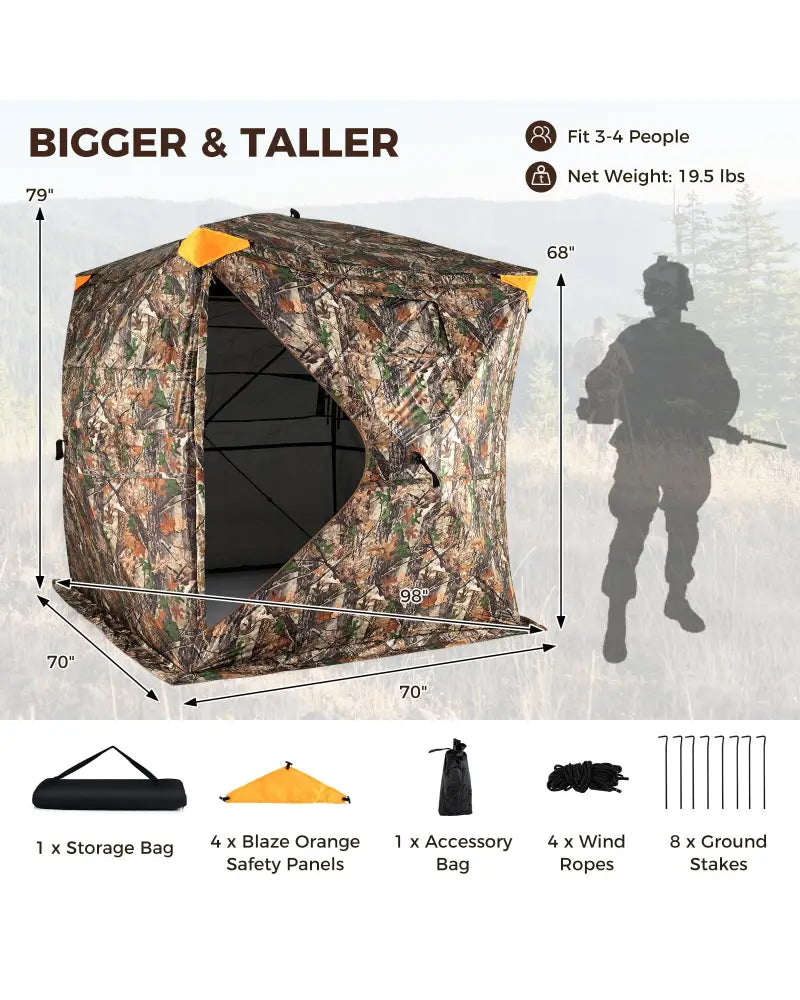 3-4 Person Hunting Blind 270° See-Through Pop-up Ground Blind with Full-Open Swing Door - Tents