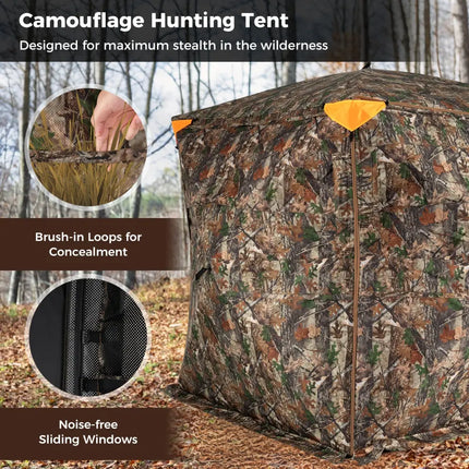 3-4 Person Hunting Blind 270° See-Through Pop-up Ground Blind with Full-Open Swing Door - Tents