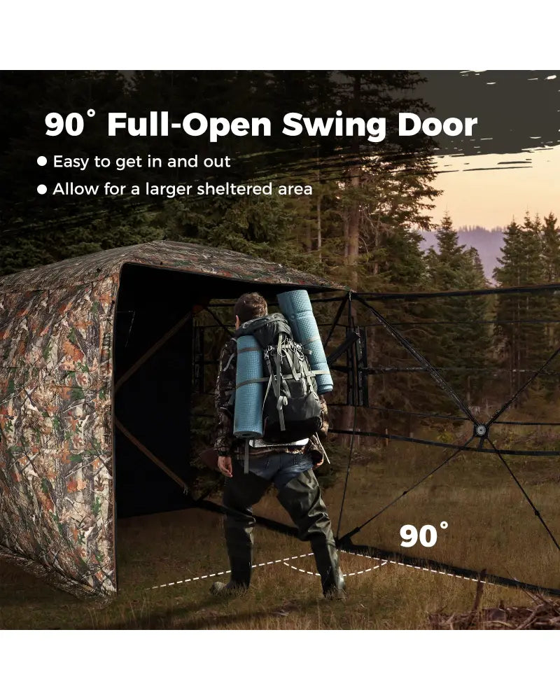 3-4 Person Hunting Blind 270° See-Through Pop-up Ground Blind with Full-Open Swing Door - Tents