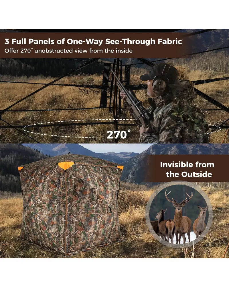 3-4 Person Hunting Blind 270° See-Through Pop-up Ground Blind with Full-Open Swing Door - Tents