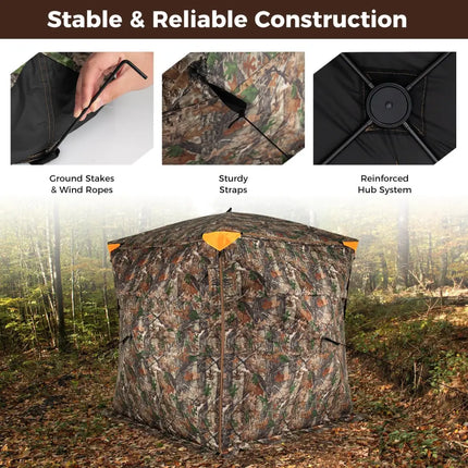 3-4 Person Hunting Blind 270° See-Through Pop-up Ground Blind with Full-Open Swing Door - Tents