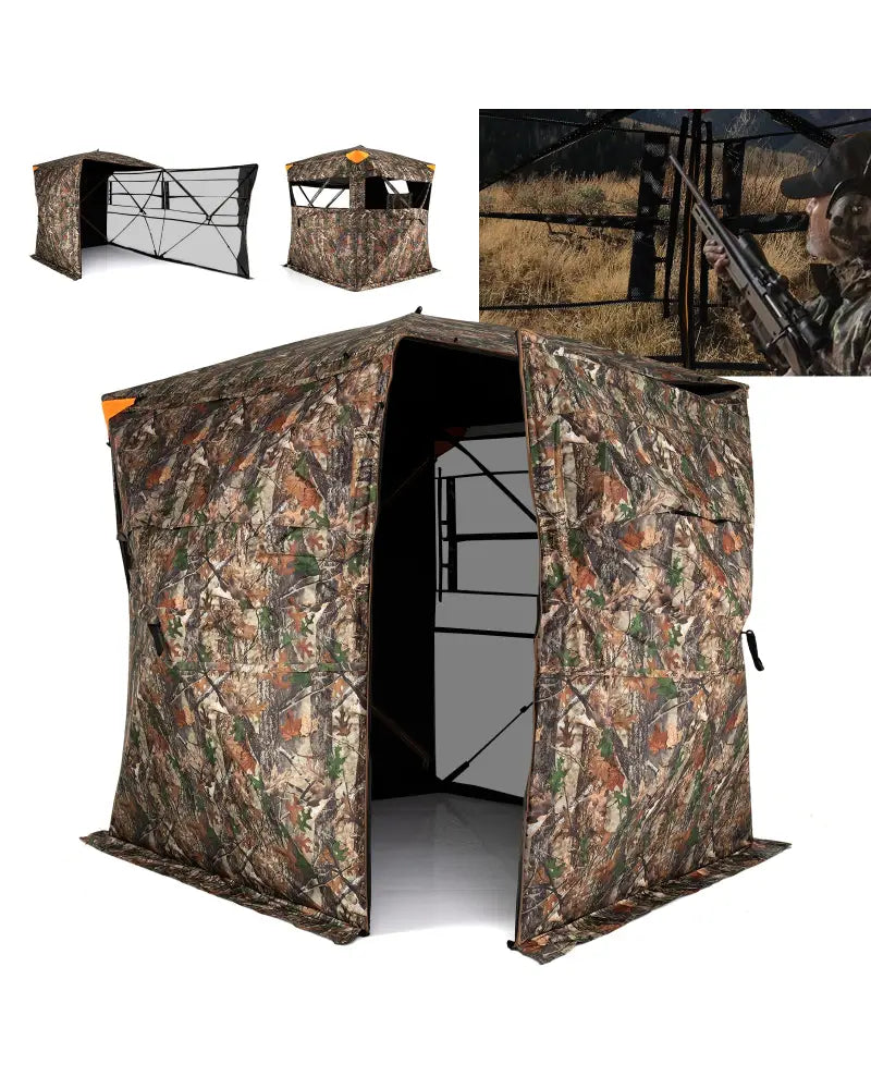 3-4 Person Hunting Blind 270° See-Through Pop-up Ground Blind with Full-Open Swing Door - Tents