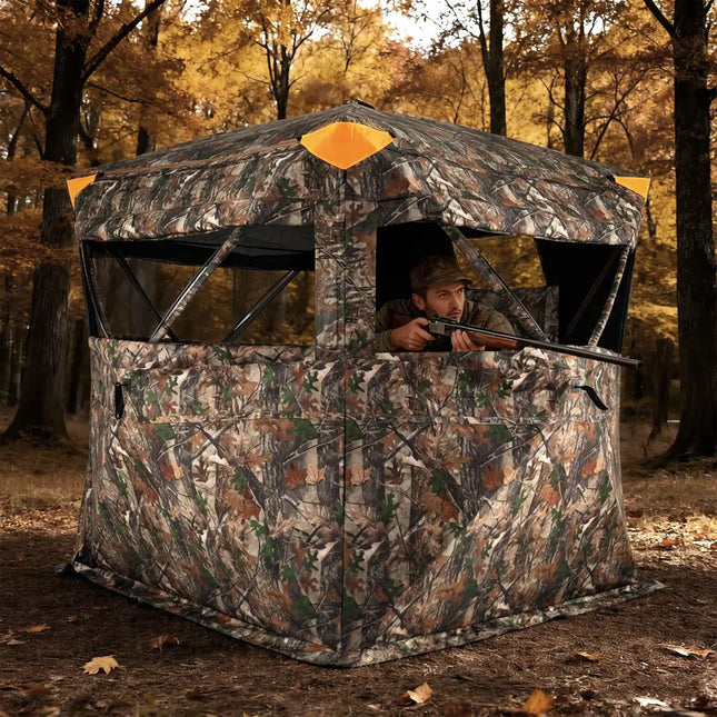 3-4 Person Hunting Blind 270° See-Through Pop-up Ground Blind with Full-Open Swing Door - Tents