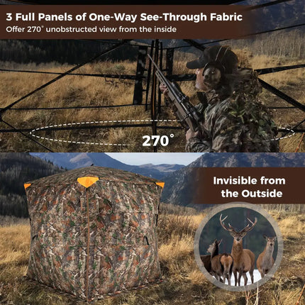 3-4 Person Hunting Blind 270° See-Through Pop-up Ground Blind with Full-Open Swing Door - Tents