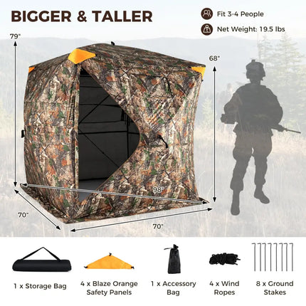 3-4 Person Hunting Blind 270° See-Through Pop-up Ground Blind with Full-Open Swing Door - Tents